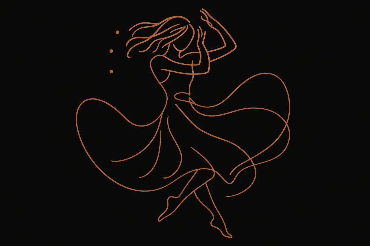 Lijntekening van een danseres in een jurk